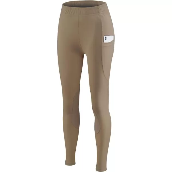 BALEAF Girls Breeches Horse Riding Pants Kids Equestrian KneePatch Zip Pocket Horseback Tights3tan