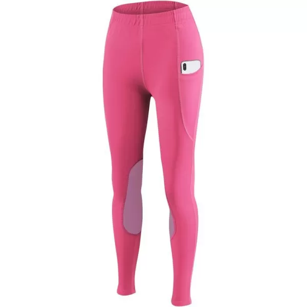 BALEAF Girls Breeches Horse Riding Pants Kids Equestrian KneePatch Zip Pocket Horseback Tights5hot Pink