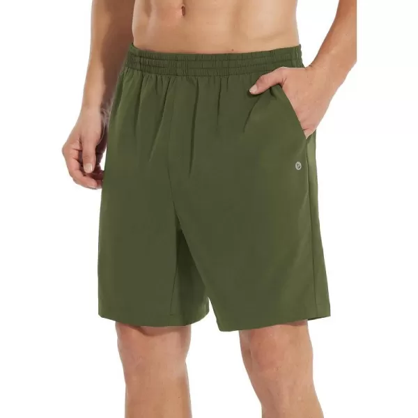 BALEAF Mens 2 in 1Running Shorts 57 Quick Dry Workout Athletic Gym Shorts with Zipper Pockets01army Green