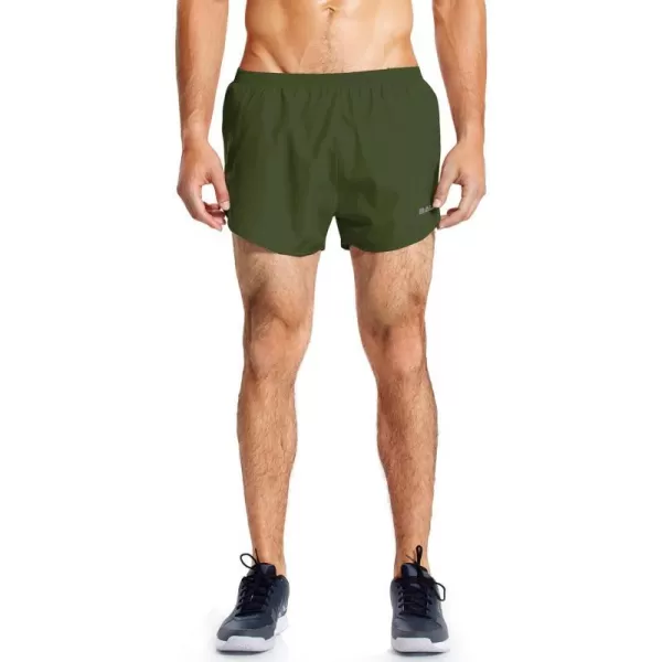 BALEAF Mens 3 Running Shorts Gym Quick Dry Athletic Workout Pocket Lightweight Brief01army Green