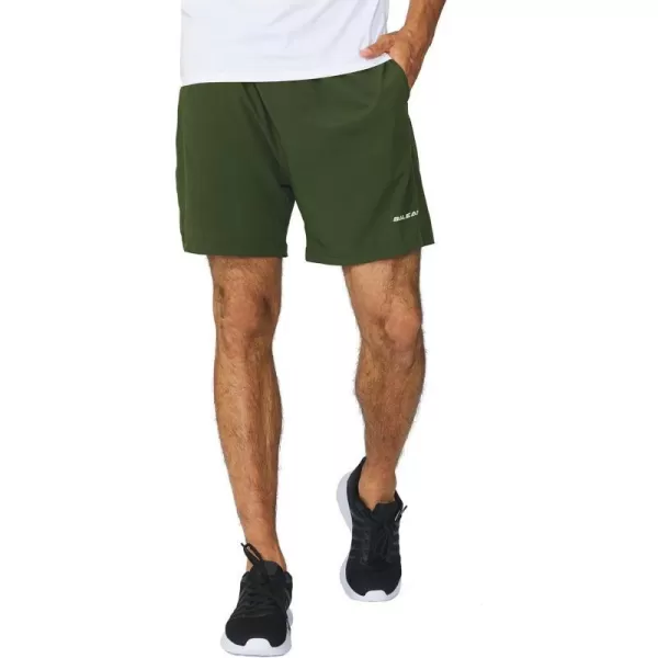 BALEAF Mens 5 Running Athletic Shorts Workout Lightweight Zipper PocketE04no Liningarmy Green