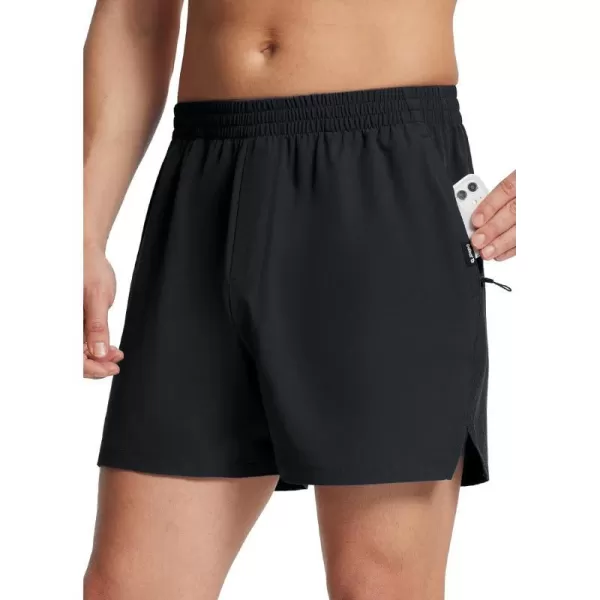 BALEAF Mens 5 Running Shorts Quick Dry Lightweight Unlined 2 Zipper Pockets Workout GymBlack