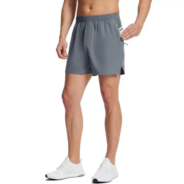 BALEAF Mens 5 Running Shorts Quick Dry Lightweight Unlined 2 Zipper Pockets Workout GymGray