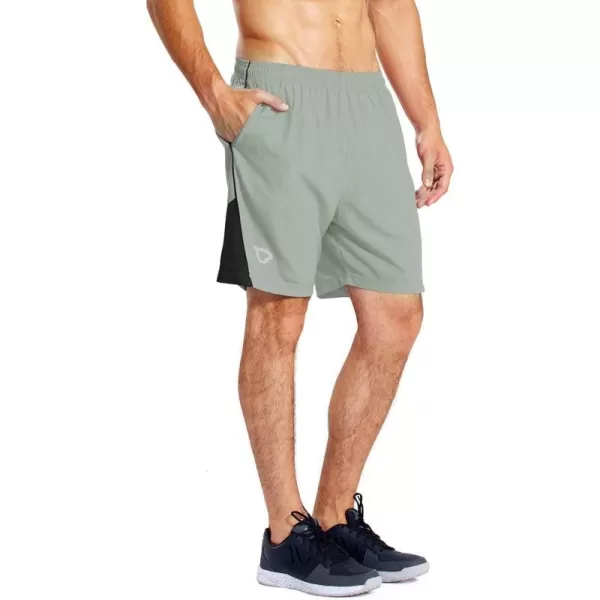 BALEAF Mens 7 Running Shorts with Mesh Liner Zipper Pocket for Athletic Workout GymLightgrey