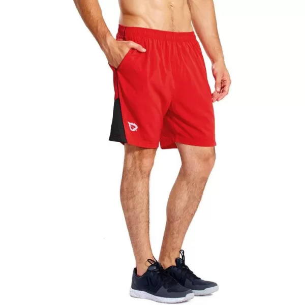 BALEAF Mens 7 Running Shorts with Mesh Liner Zipper Pocket for Athletic Workout GymRed