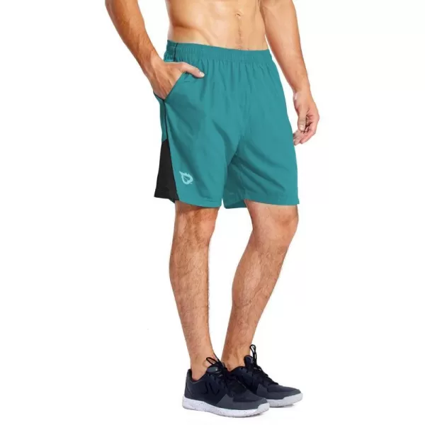 BALEAF Mens 7 Running Shorts with Mesh Liner Zipper Pocket for Athletic Workout GymTeal