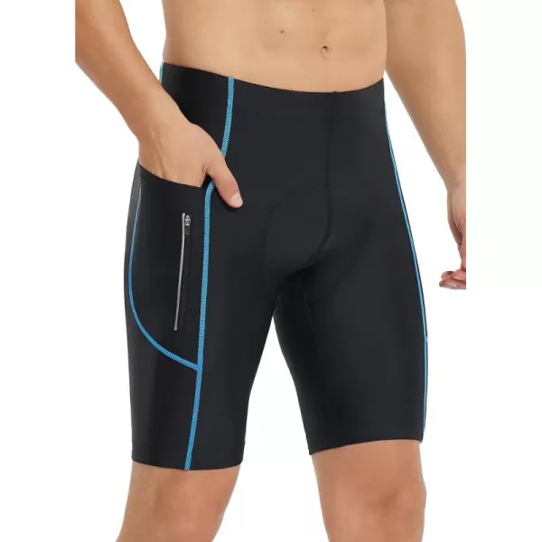 BALEAF Mens Bike Shorts Padded Lycra Cycling Bicycle Road Biking MTB Shorts Padding Zipper Pockets UPF 50Black Blue