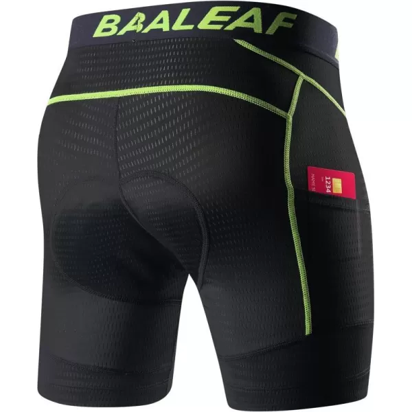 BALEAF Mens Cycling Underwear 4D Padded Bike Shorts Pocket Mountain Bike Liner Bicycle GearGreen