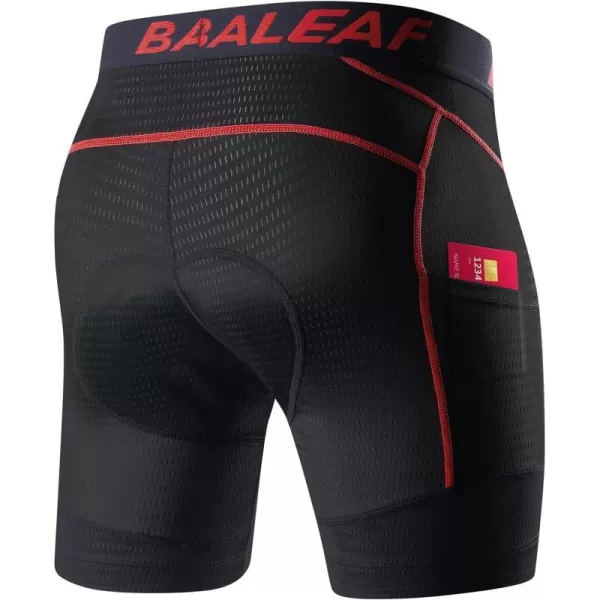 BALEAF Mens Cycling Underwear 4D Padded Bike Shorts Pocket Mountain Bike Liner Bicycle GearRed