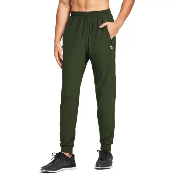 BALEAF Mens Joggers Pants Running Workout Athletic Training Gym Lightweight Quick Dry Tapered Jogger Zipper PocketsClassicarmy Green