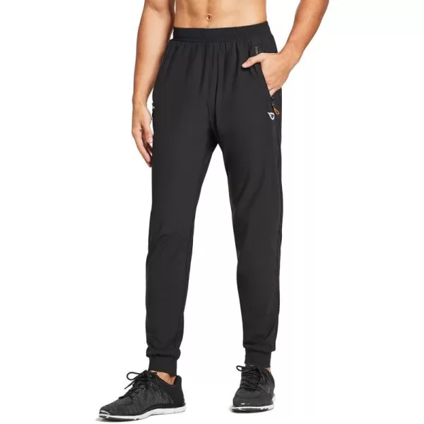 BALEAF Mens Joggers Pants Running Workout Athletic Training Gym Lightweight Quick Dry Tapered Jogger Zipper PocketsClassicblack