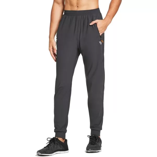 BALEAF Mens Joggers Pants Running Workout Athletic Training Gym Lightweight Quick Dry Tapered Jogger Zipper PocketsClassicdark Grey