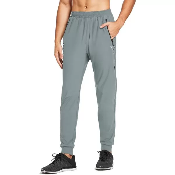 BALEAF Mens Joggers Pants Running Workout Athletic Training Gym Lightweight Quick Dry Tapered Jogger Zipper PocketsClassiclight Gray