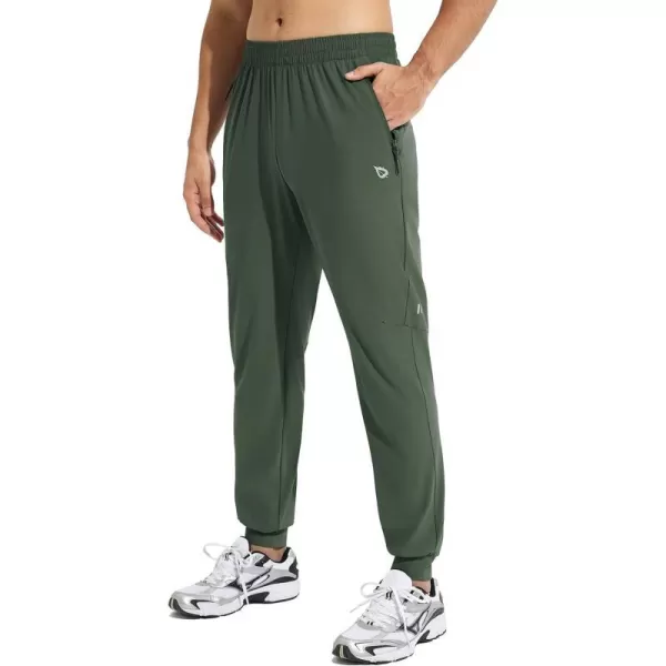 BALEAF Mens Joggers Pants Running Workout Athletic Training Gym Lightweight Quick Dry Tapered Jogger Zipper PocketsUpgradedarmy Green