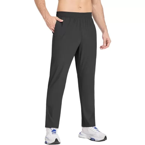 BALEAF Mens Running Pants Golf Workout Pants with Elastic Waist Lightweight Jogging Stretch Zipper PocketsBlack