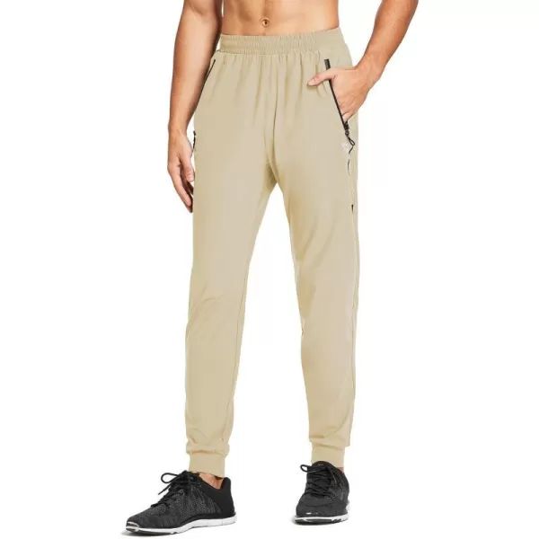 BALEAF Mens Running Pants Lightweight Joggers Workout Athletic Training Gym Quick Dry Tapered Jogger Zipper PocketsClassickhaki