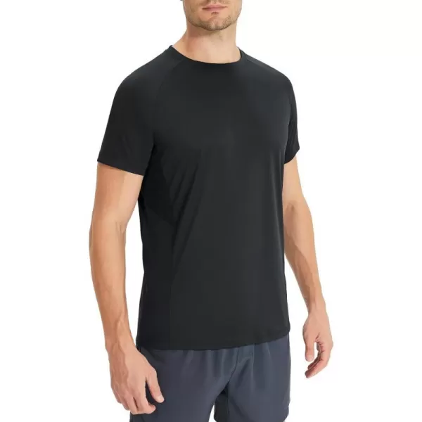 BALEAF Mens Running Workout Shirts Sun Protection UPF 50 Athletic Tops Short Sleeve Dry Fit Gym TShirt Mesh BreathableBlack