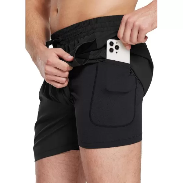 BALEAF Mens Swim Trunks 55  7  9 Inch Board Shorts with Compression Liner Quick Dry Swim Shorts with Zipper PocketsBlack