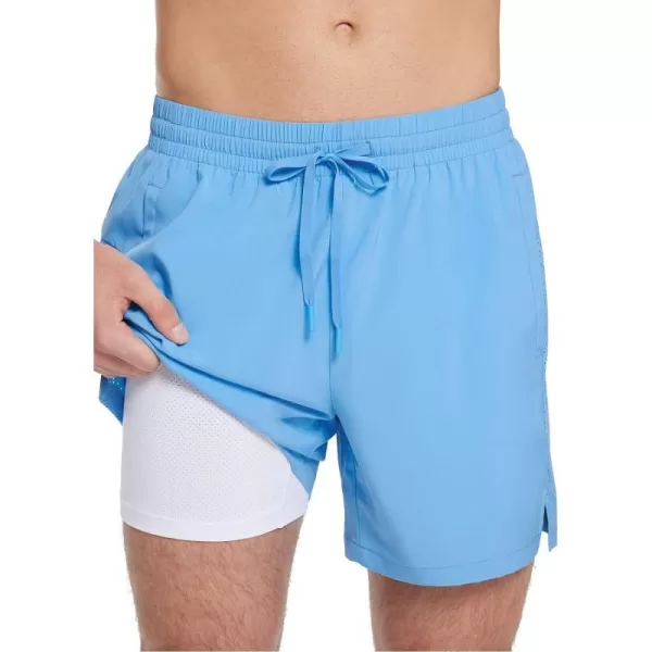 BALEAF Mens Swim Trunks 55  7  9 Inch Board Shorts with Compression Liner Quick Dry Swim Shorts with Zipper PocketsBlue