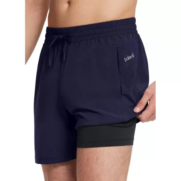 BALEAF Mens Swim Trunks 55  7  9 Inch Board Shorts with Compression Liner Quick Dry Swim Shorts with Zipper PocketsDark Blue