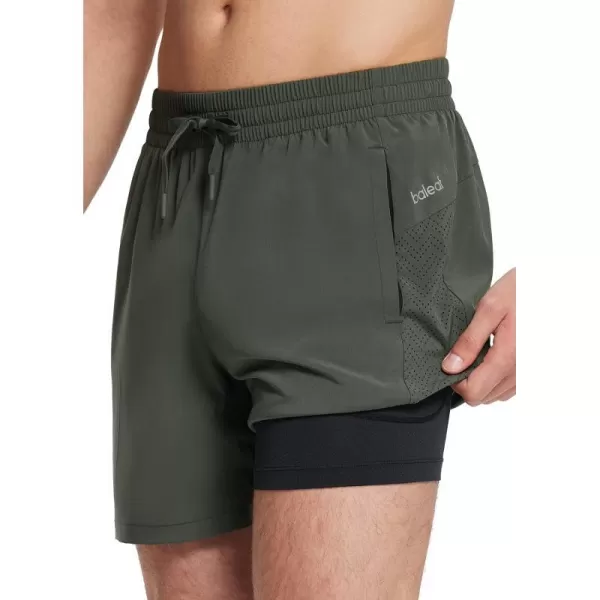 BALEAF Mens Swim Trunks 55  7  9 Inch Board Shorts with Compression Liner Quick Dry Swim Shorts with Zipper PocketsDark Green