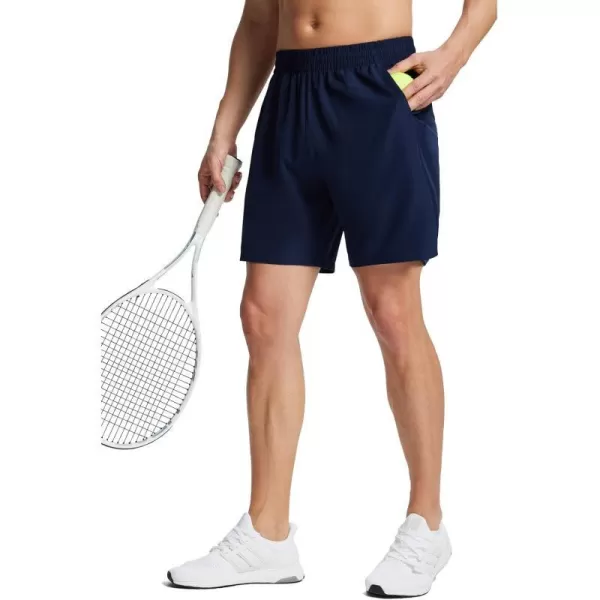 BALEAF Mens Tennis Shorts 7 Workout Running Ball Pockets Quick Dry No LinerNavy