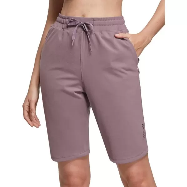 BALEAF Womens 10 Bermuda Shorts Knee Length Long Shorts with Zipper Pockets for Summer CasualPurple