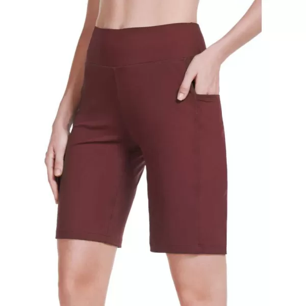 BALEAF Womens 10 Bermuda Shorts Long Athletic Workout Knee Length High Waisted Yoga Running Shorts with 3 PocketsWine Red