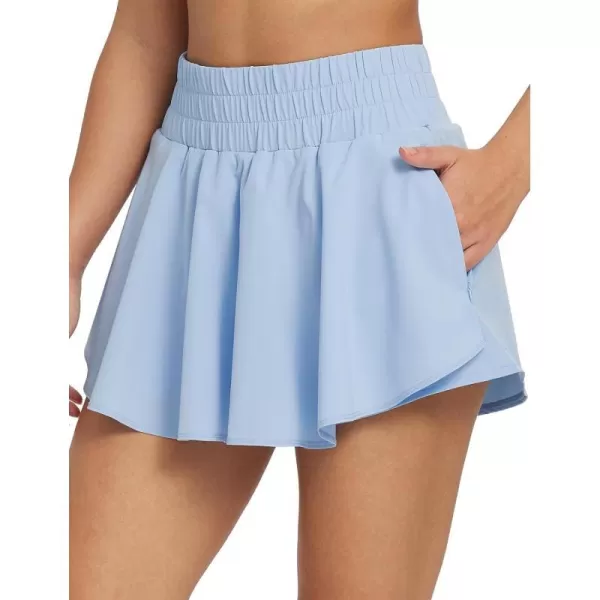 BALEAF Womens 13 Tennis Skirt High Waisted Flowy Ruffle Skorts Skirts Athletic Shorts Workout Running Zipper PocketsLight Blue