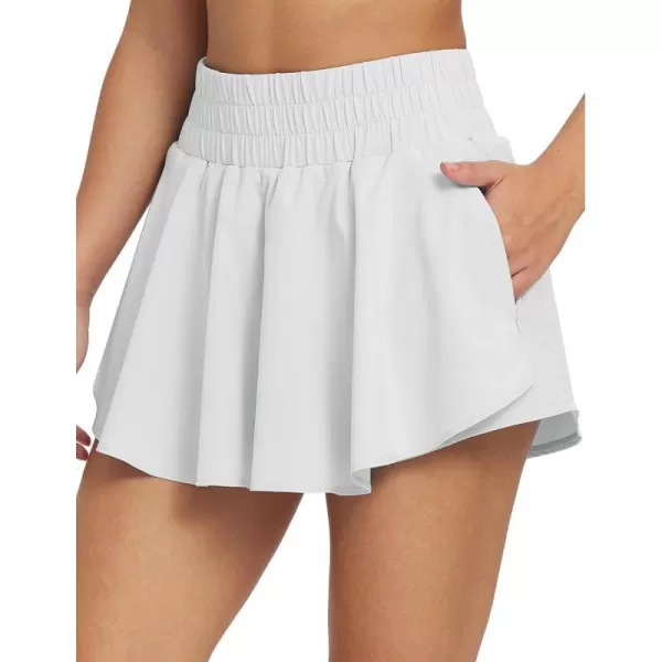 BALEAF Womens 13 Tennis Skirt High Waisted Flowy Ruffle Skorts Skirts Athletic Shorts Workout Running Zipper PocketsWhite