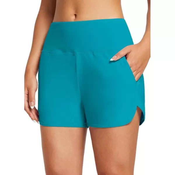 BALEAF Womens 35 High Waisted Swim Board Shorts Quick Dry Swimsuits Bottoms Trunks with Pockets3 Inseam Aqua Blue