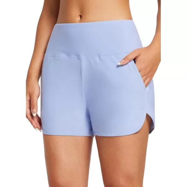 BALEAF Womens 35 High Waisted Swim Board Shorts Quick Dry Swimsuits Bottoms Trunks with Pockets3 Inseam Ice Blue