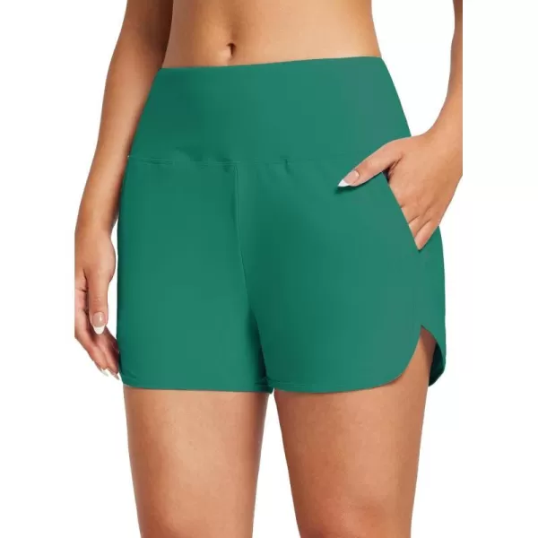 BALEAF Womens 35 High Waisted Swim Board Shorts Quick Dry Swimsuits Bottoms Trunks with Pockets3 Inseam Turquoise