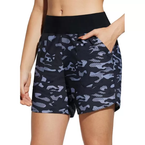 BALEAF Womens 35 High Waisted Swim Board Shorts Quick Dry Swimsuits Bottoms Trunks with PocketsBlack Camo