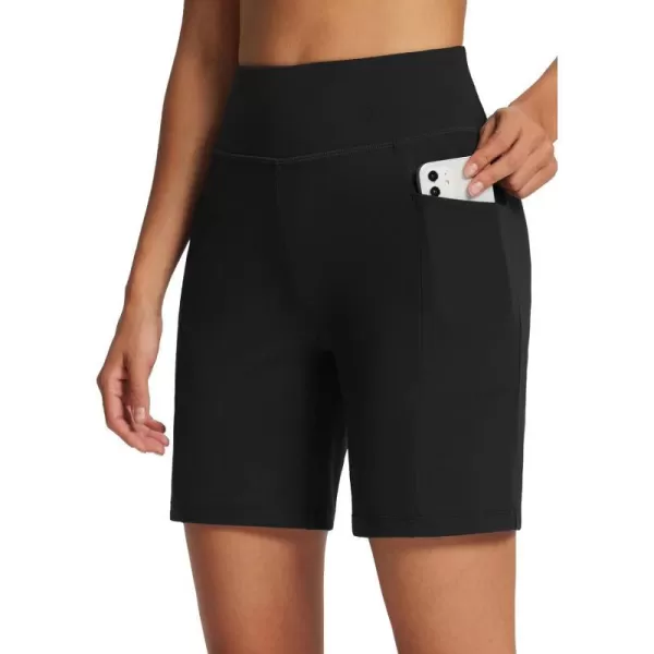 BALEAF Womens 7 Bermuda Shorts High Waisted Athletic Running Pull On Shorts with Pockets for Causal SummerBlack