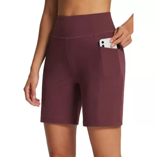 BALEAF Womens 7 Bermuda Shorts High Waisted Athletic Running Pull On Shorts with Pockets for Causal SummerBurgundy