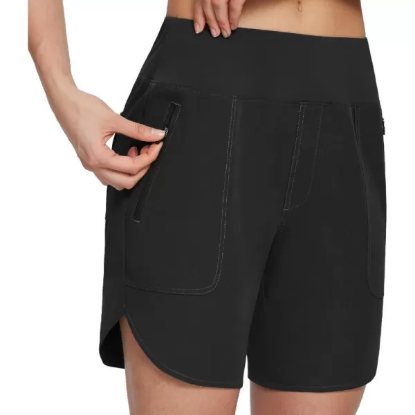 BALEAF Womens 7 Hiking Shorts High Waist Quick Dry Lightweight Zip Pockets Workout Athletic Gym Shorts Travel RunningBlack