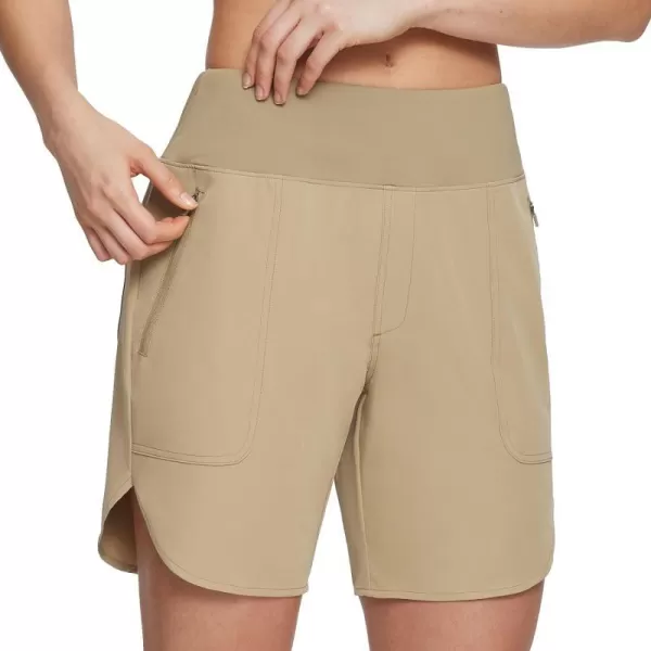 BALEAF Womens 7 Hiking Shorts High Waist Quick Dry Lightweight Zip Pockets Workout Athletic Gym Shorts Travel RunningBrown