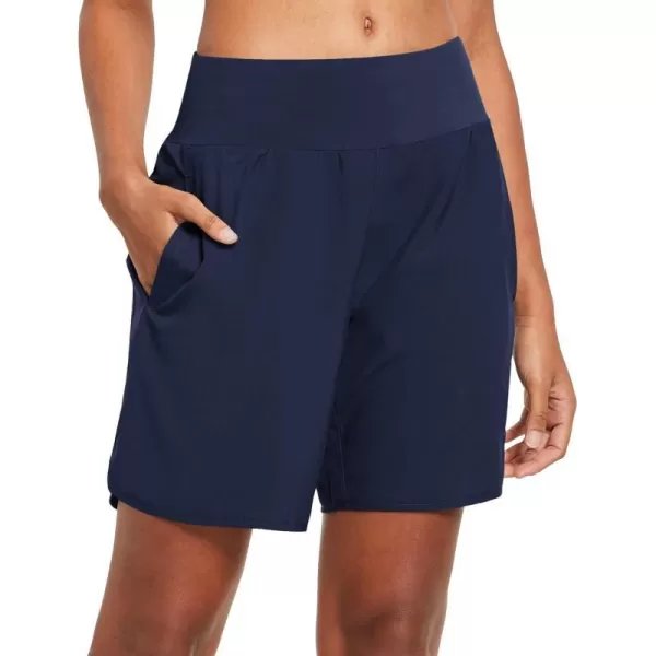 BALEAF Womens 7 Long Running Athletic Shorts with Liner High Waist Workout Gym Quick Dry Soft Split Leg Zipper PocketNavy