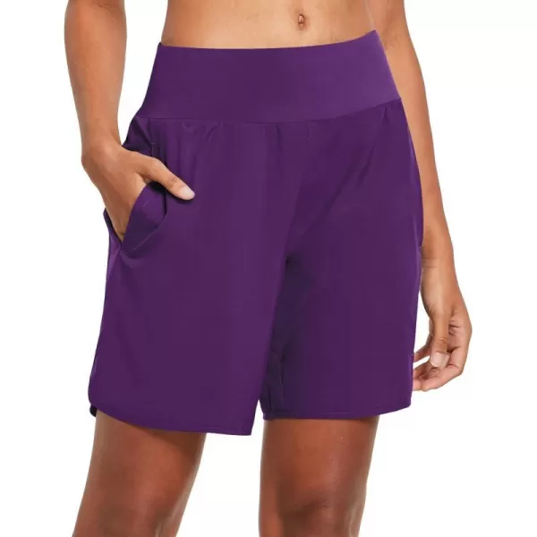 BALEAF Womens 7 Long Running Athletic Shorts with Liner High Waist Workout Gym Quick Dry Soft Split Leg Zipper PocketPurple