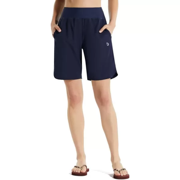 BALEAF Womens 78 Long Swim Board Shorts High Waisted Quick Dry Swimming Bottoms with Liner Pockets Beach Water SurfNavy