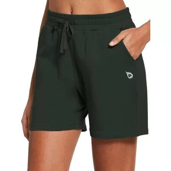 BALEAF Womens Bermuda Shorts Long Cotton Casual Summer Knee Length Pull On Lounge Walking Exercise Shorts with PocketsArmy Green 10