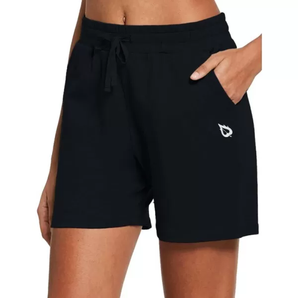 BALEAF Womens Bermuda Shorts Long Cotton Casual Summer Knee Length Pull On Lounge Walking Exercise Shorts with PocketsBlack 10