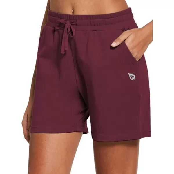 BALEAF Womens Bermuda Shorts Long Cotton Casual Summer Knee Length Pull On Lounge Walking Exercise Shorts with PocketsBurgundy 10