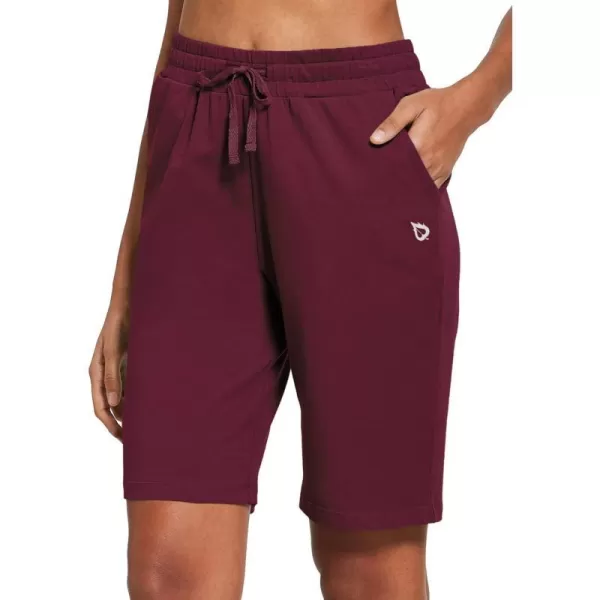 BALEAF Womens Bermuda Shorts Long Cotton Casual Summer Knee Length Pull On Lounge Walking Exercise Shorts with PocketsBurgundy10 Inseam