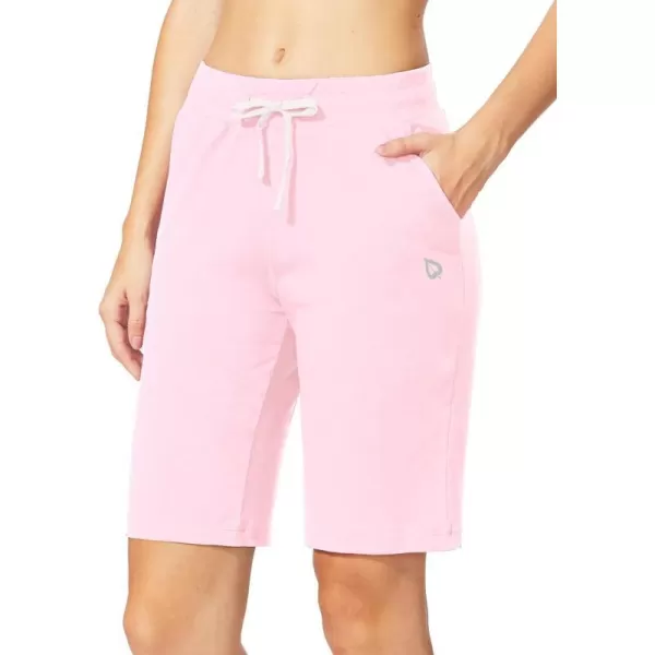 BALEAF Womens Bermuda Shorts Long Cotton Casual Summer Knee Length Pull On Lounge Walking Exercise Shorts with PocketsLight Pink10 Inseam