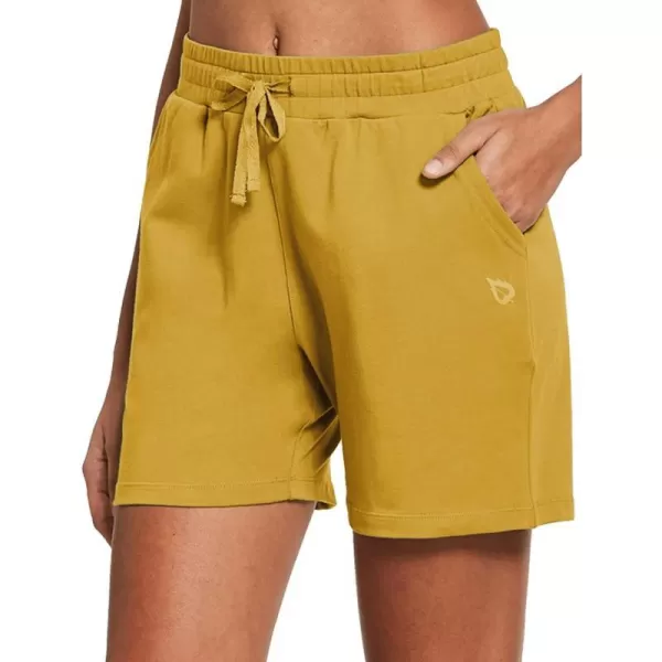 BALEAF Womens Bermuda Shorts Long Cotton Casual Summer Knee Length Pull On Lounge Walking Exercise Shorts with PocketsMisted Yellow 10