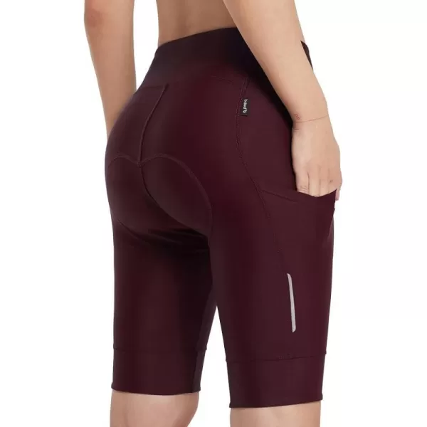 BALEAF Womens Bike Shorts 4D Padded Cycling Spinning Road Bike Pockets Wide Waistband UPF50Wine Red