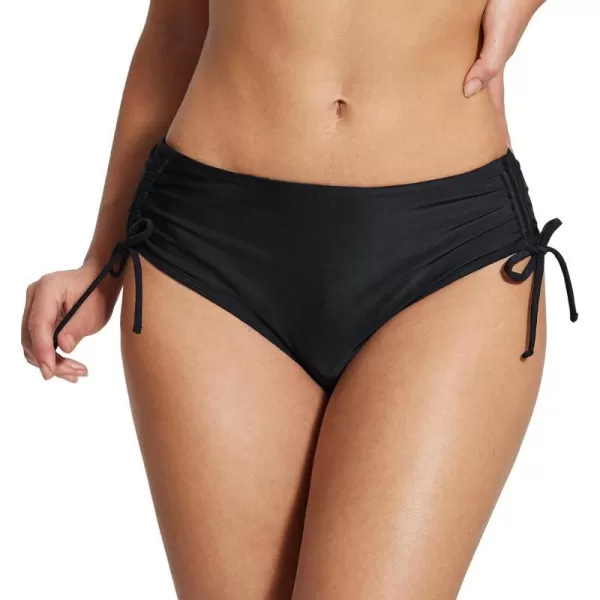 BALEAF Womens Bikini Bottom Mid Waisted Adjustable Side Tie Swim Bottoms Ruched Cheeky Mid Coverage Swim BriefsBlack