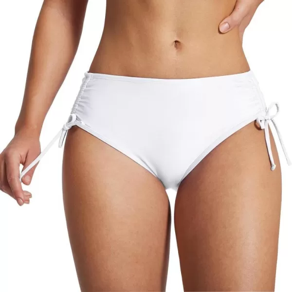 BALEAF Womens Bikini Bottom Mid Waisted Adjustable Side Tie Swim Bottoms Ruched Cheeky Mid Coverage Swim BriefsWhite